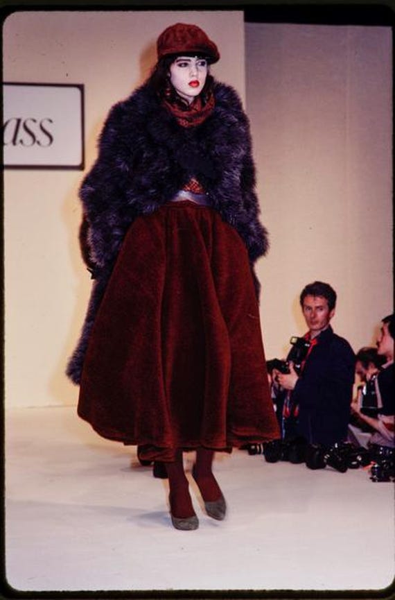 Early 1980s Chantal Thomass Black and Purple Chevron Marabou