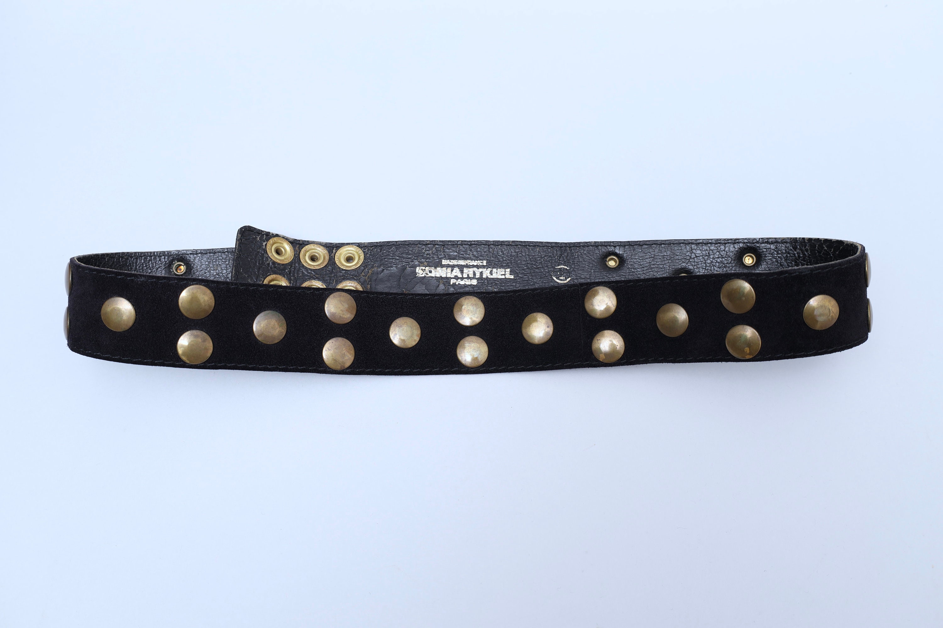 Sonia Rykiel black suede belt with crystal buckle Size 2 Small 1990s Sonia Rykiel Studded Leather Belt Black Suede  main image 4