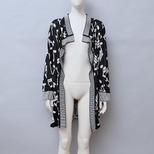S/S 1989 パトリック ケリー パリ 黒と白の音符ニットカーディガン