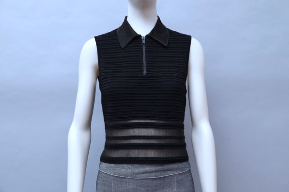 1990s Marina Spadafora black striped sleeveless k… - image 1