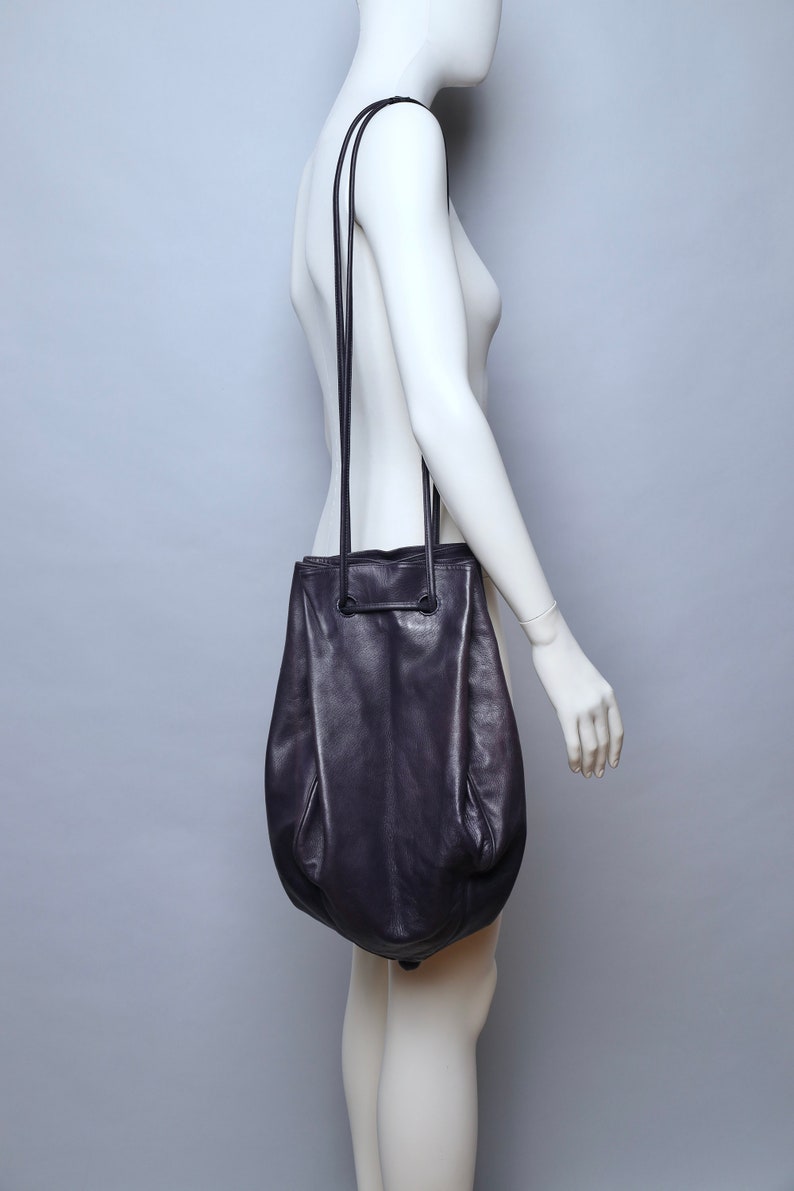 1990s Romeo Gigli Purple Leather Drawstring Bucket Bag - Etsy