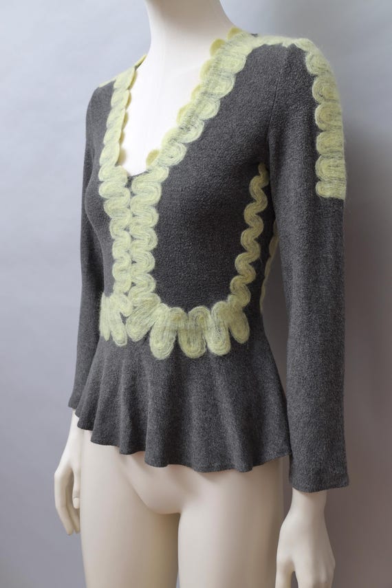 Yoshiki Hishinuma Peplum beige wrinkled polyester line detail long sleeve top main image 1