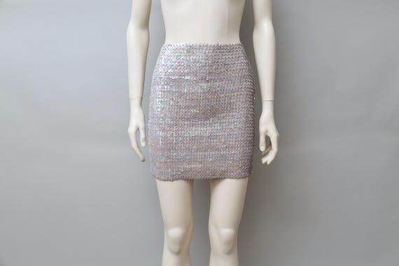 1990s Aquagirl by Fayçal Amor iridescent blue sequined mini skirt - large / extra large / 2XL