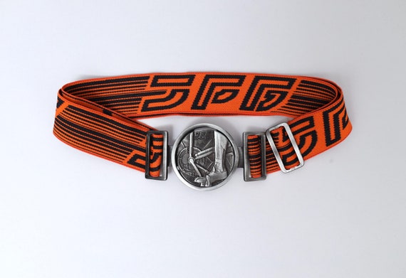 1990s Jean Paul Gaultier Orange JPG Logo Elastic Belt With Metal