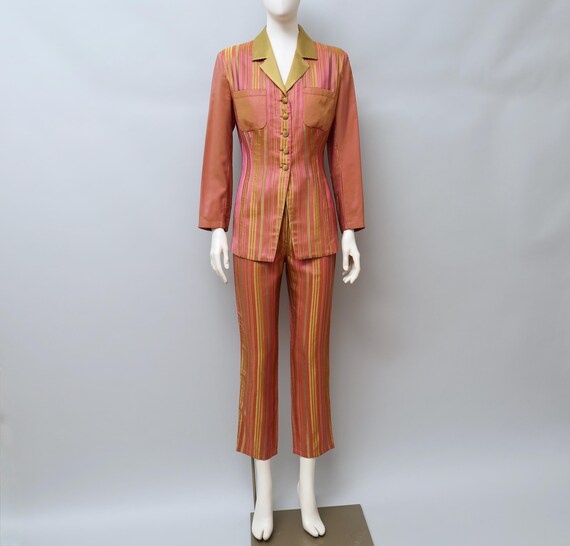 1990s Aquagirl by Fayçal Amor striped sateen suit