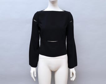 Camisa de crepé negra con aberturas Mugler by Thierry Mugler primavera/verano 2000 (talla pequeña/mediana)