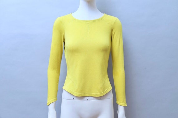 1990s Thierry Mugler yellow cotton longsleeve shi… - image 1