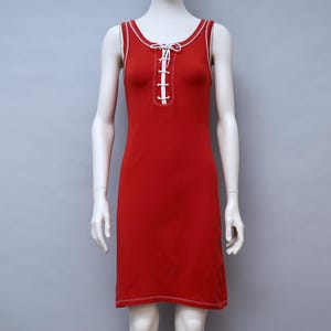 1990s Jean Paul Gaultier Soleil red and white lace up dress - small / medium