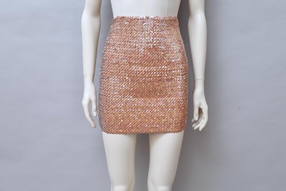 1990s deadstock Aquagirl by Fayçal Amor iridescent peach sequin mini skirt