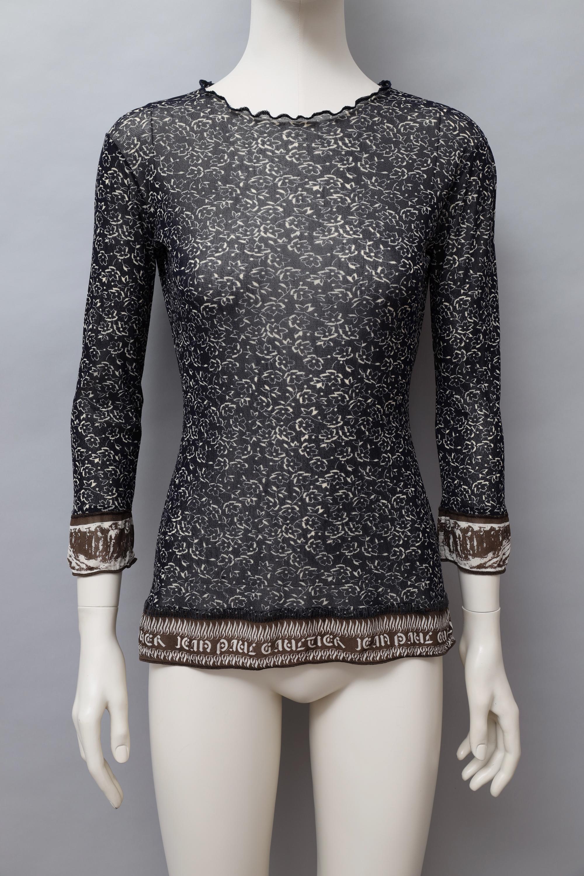 S/S 1998 Jean Paul Gaultier Dark Blue Floral Printed Mesh