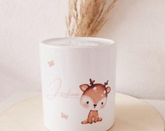 Money box, children, porcelain, piggy bank, deer, girl, baby, gift, personalized