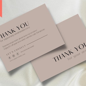 Modello digitale grigio talpa per biglietto di ringraziamento per piccole imprese, nota di imballaggio cliente digitale stampabile e modificabile su Canva