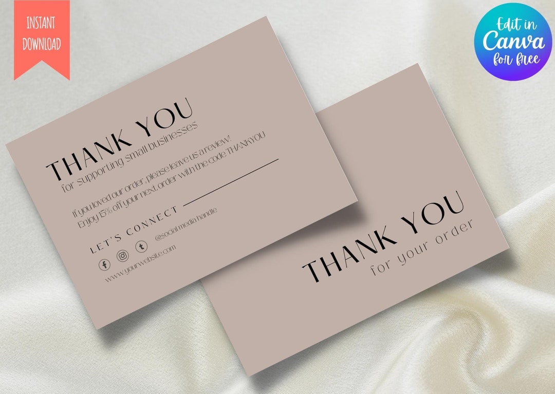 Small Business Thank You Card Double Sided Luxe Taupe Digital Template ...