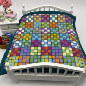 Homemade Dollhouse Patchwork Quilt Size 1:12 Mini Quilt, MUG RUG, micro nine patch pattern