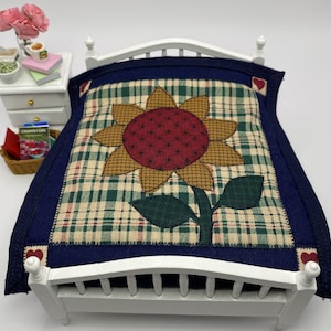 Homemade Dollhouse Patchwork Quilt Size 1:12 Mini Quilt, MUG RUG, sunflower