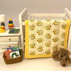 Homemade Dollhouse Baby Quilt or Quilted Rug Playmat Size 1:12 Mini Quilt, MUG RUG, Rubber Ducks