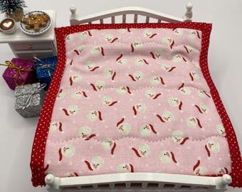 Christmas Homemade Dollhouse Miniature Patchwork Quilt Size 1:12 Mini Quilt, MUG RUG