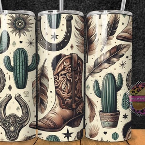 Boho Western Tumbler Sublimation Design: 20oz Skinny Tumbler Wrap (Digital Download)