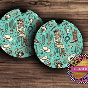 Cowgirl Car Coaster PNG: Sublimation Car Accessories (Digital Download)