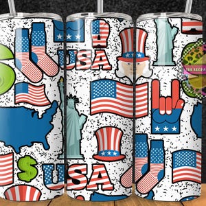 USA patriotischer Becher Design - 20 Unzen Skinny Tumbler Sublimation Design - Tumble Wrap - Digital Download - PNG - 4. Juli Tumbler