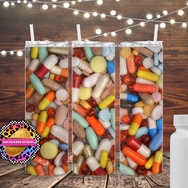 Pills Tumbler Design - 20oz Skinny Tumbler Sublimation Design- Tumbler Wrap- Digital Download- PNG- Instant Download-Pharmacist Tumbler