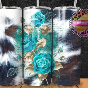 Cowhide Roses tumbler design- 20oz Skinny Tumbler Sublimation Design- Tumbler Wrap- Digital Download- PNG
