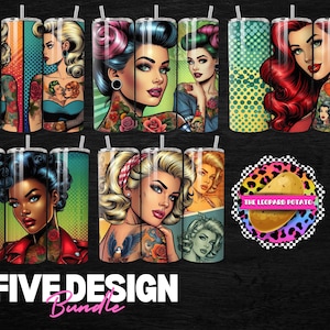 Comic Pinup Tumbler Design bundle- 20oz Skinny Tumbler Sublimation Design- Tumbler Wrap- Digital Download- PNG- Instant Download-
