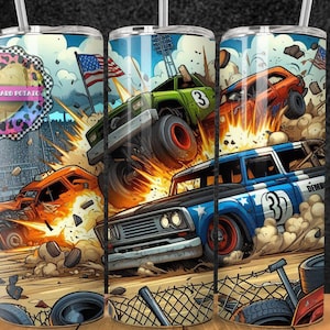 Demolition Derby Tumbler Design - 20oz Skinny Tumbler Sublimation Design- Tumbler Wrap- Digital Download- PNG- Instant Download-