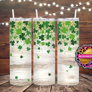 St Patrick&#39;s Day Tumbler Design- March Tumbler - 20oz Skinny Tumbler Sublimation Design- Tumbler Wrap- Digital Download- PNG- Shamrock