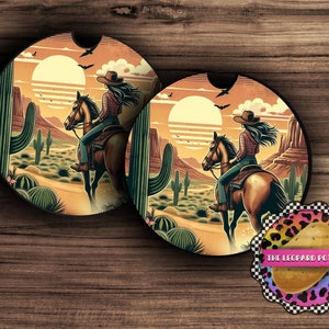 Cowgirl Car Coaster PNG: Western Desert Design (Digital Download)
