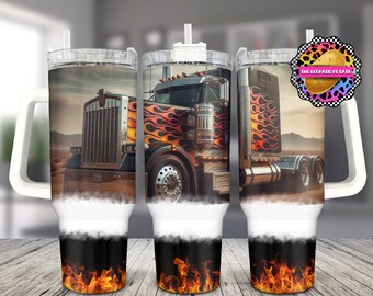 Semi Truck Flames 40 oz Tumbler Wrap: Sublimation Design (Digital Download)