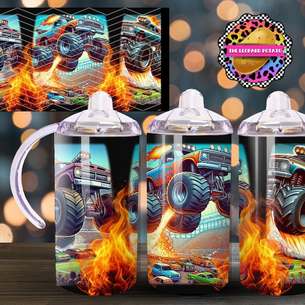 Monster Truck Tumbler- Kids Tumbler Design - 12oz Tumbler Sublimation Design- Flip Top Tumbler Wrap- Digital Download- PNG-