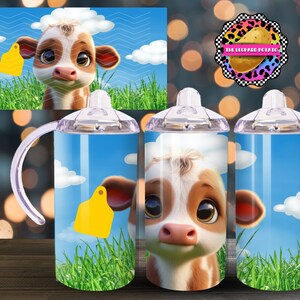 Cow Sippy Cup - Kids Tumbler Design - 12oz Tumbler Sublimation Design- Flip Top Tumbler Wrap- Digital Download- PNG-