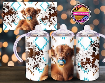 Baby Highland Cow Sippy Cup Design - Kids Tumbler Design - 12oz Tumbler Sublimation Design- Flip Top Tumbler Wrap- Digital Download- PNG-