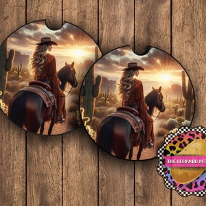 Cowgirl Car Coaster PNG: Western Car Accessories (Digital Design)