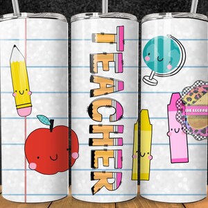 Teacher Tumbler Wrap: School-Themed 20oz Skinny Tumbler Sublimation Design (Digital Download PNG)