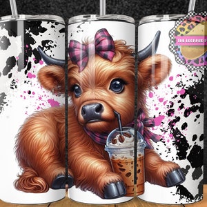 Highland cow iced coffee Tumbler - 20oz Skinny Tumbler Sublimation Design- Tumbler Wrap- Digital Download- PNG-