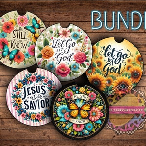 Religious Car Coaster PNG Bundle: Floral Sublimation Designs (Digital Download)