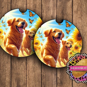 Golden Retriever Car Coasters- Car Coaster PNG- Sublimation Car Coasters-Round PNG design- Car Accessories