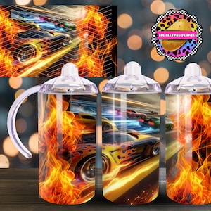 Racecar Sippy Cup Design - Kids Tumbler Design - 12oz Tumbler Sublimation Design- Flip Top Tumbler Wrap- Digital Download- PNG-