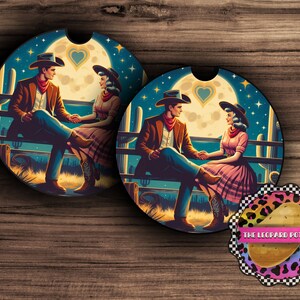 Western Love Car Coaster PNG: Sublimation Car Accessories (Digital Design)