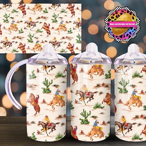 Vintage Cowboy Sippy Cup - Kids Tumbler Design - 12oz Tumbler Sublimation Design- Flip Top Tumbler Wrap- Digital Download- PNG-
