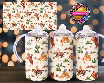 Vintage Cowboy Sippy Cup - Kids Tumbler Design - 12oz Tumbler Sublimation Design- Flip Top Tumbler Wrap- Digital Download- PNG-