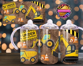 CONSTRUCTION  Sippy Cup Design - Kids Tumbler Design - 12oz Tumbler Sublimation Design- Flip Top Tumbler Wrap- Digital Download- PNG-