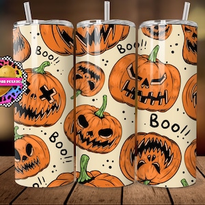 Jack O Lantern Tumbler Sublimation Design: 20oz Skinny Tumbler Wrap (Digital Download)