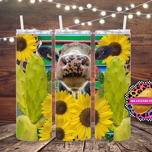 Western Cow Tumbler Design: Sunflower Cactus 20oz Skinny Tumbler (Digital Download)