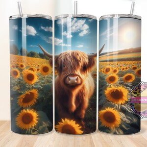 Highland cow sunflower tumbler- Western Tumbler - 20oz Skinny Tumbler Sublimation Design- Tumbler Wrap- Digital Download- PNG-