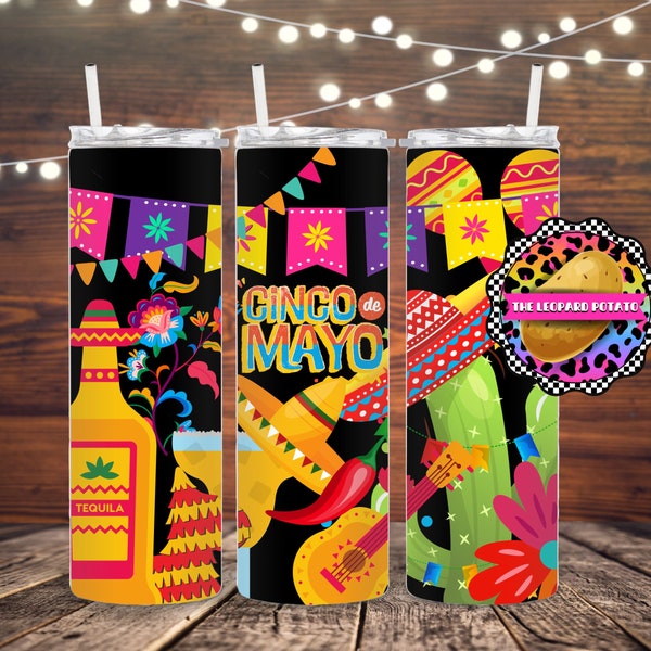 Cinco De Mayo Tumbler - 20oz Skinny Tumbler Sublimation Design- Tumbler Wrap- Digital Download- PNG- Instant Download- May 5th