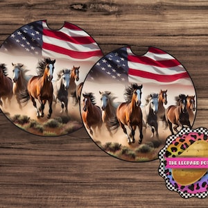 American Flag wild Horse Car Coasters- Car Coaster PNG- Sublimation Car Coasters-Round PNG design- Car Accessories