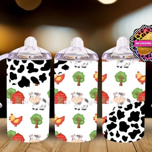 Farm Animal Sippy Cup Design - Kids Tumbler Design - 12oz Tumbler Sublimation Design- Flip Top Tumbler Wrap- Digital Download- PNG-